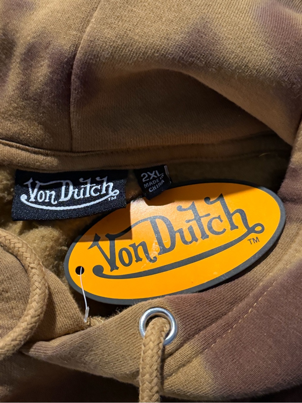 Von Dutch Brown and Tan Hoodie with Logo Tag - Picture 4 of 4